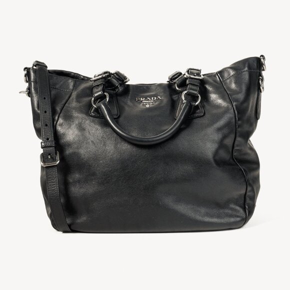 Prada Medium Nero Soft Calf Leather Tote Bag